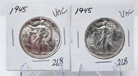 (2) 1945 Half Dollars  Unc