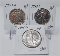 1942-S, ‘43-S, ‘43-D Half Dollar  AU