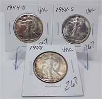 1944-P,D,S Half Dollar  Unc