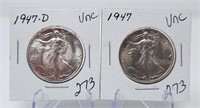 1947-P, D Half Dollar  Unc