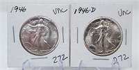 1946-P, D Half Dollar  Unc