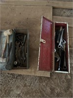 Tools and 2 metal tool boxes