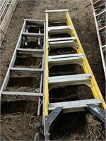 2  ladders, one wood ladder, 5ft werner ladder