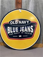 OLD NAVY BLUE JEANS ROUND TIN SIGN, 36"
