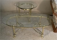 BRASS & GLASS COFFEE TABLE & END TABLE