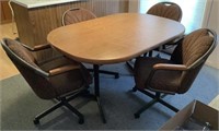 CHROME-CRAFT KITCHEN TABLE, 4  SWIVEL CHAIRS, NICE