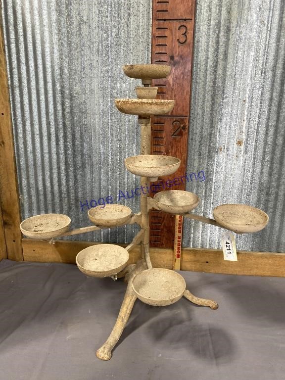 METAL PLANT STAND W/ 9 SAUCERS, 29"T