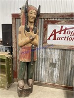 WOOD-CARVED INDIAN, 7 FT TALL