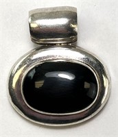 Large "850" Silver Black Onyx Slider Pendant 13 Gr