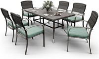 Patio Dining Set - 6 Chairs & Metal Slatted Table