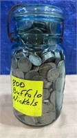 Buffalo Nickels 800ct in Ball Jar. Unsorted