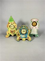 (3) Porcelain Case Shelf Clocks