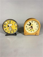 Snoopy and Mickey Mouse Alarm Clocks