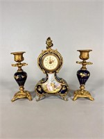 French  Porcelain Case Clock with Candle Holders
