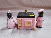 1940's Pink Black Americana S&P Shaker & Sugar Jar