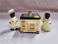 1940's Yellow Black Americana S&P Shaker & Jar