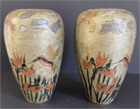 Vintage Brass Enamel Cloisonne Hummingbird Vases*