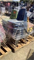 Pallet Of Stacking Chairs Blue, Yellow, & Green