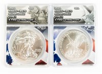 Coin 2021 ANACS-MS70 2-Silver Eagles-Type 1&2