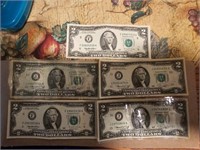 Five Two Dollar Bills
