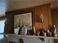 Everything on mantle  & sailboat picture