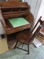 Small Roll Top Desk & Chair 27x18x43
