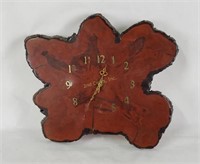 Vtg Lacquered Wood Slab Wall Clock