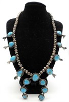 NATIVE AMERICAN SQUASH BLOSSOM TURQUOISE NECKLACE