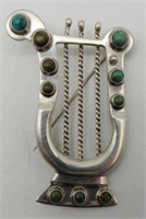 MEXICO SLIVER TRUQUOISE HARP BROOCH