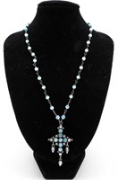 BLUE MOTHER OF PEARL STERLING CROSS NECKLACE