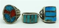 (3) SOUTHWEST STERLING & TURQUOISE RINGS