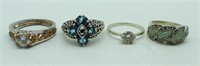 (4) STERLING FASHION RINGS with BLING!
