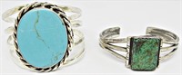 (2) STERLING CUFF TURQUOISE BRACELETS