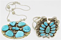 STERLING TURQUOISE NECKLACE BRACELET SET