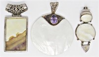 (3) MOTHER OF PEARL STERLING PENDANTS