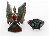 (2) NATIVE STERLING RINGS - EAGLE & CHIEF
