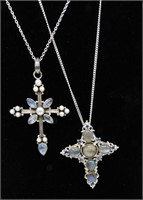(2) MOONSTONE STERLING CROSS NECKLACES