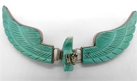 LARGE TURQUOISE CARVED EAGLE w/STERLING