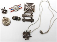 MILITARY STERLING PIN & PENDANT LOT
