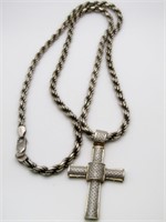 LARGE STERLING CROSS PENDANT & THICK CHAIN