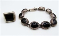 Mexico Sterling Black Onyx Bracelet & Ring