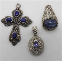 ORNATE STERLING PENDANTS wIth BLUE STONES