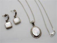 MOTHER of PEARL STERLING NECKLACE & EARRINGS