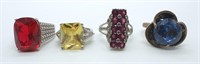(4) STERLING STATEMENT RINGS with ACCENT STONES