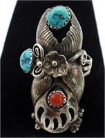 ALLEN CHEE NAVAJO STERLING RING / BEAR CLAW