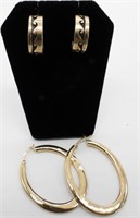 (2) STERLING HOOP EARRINGS (1) with 14k OVERLAY