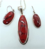 RED NATURAL STONE & STERLING SET