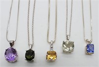 (5) GEMSTONE NECKLACES with CHAINS - ALL 925