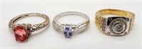 (3) STERLING FASHION RINGS with STONES