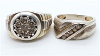 (2) MENS STERLING RINGS w/CLEAR STONES